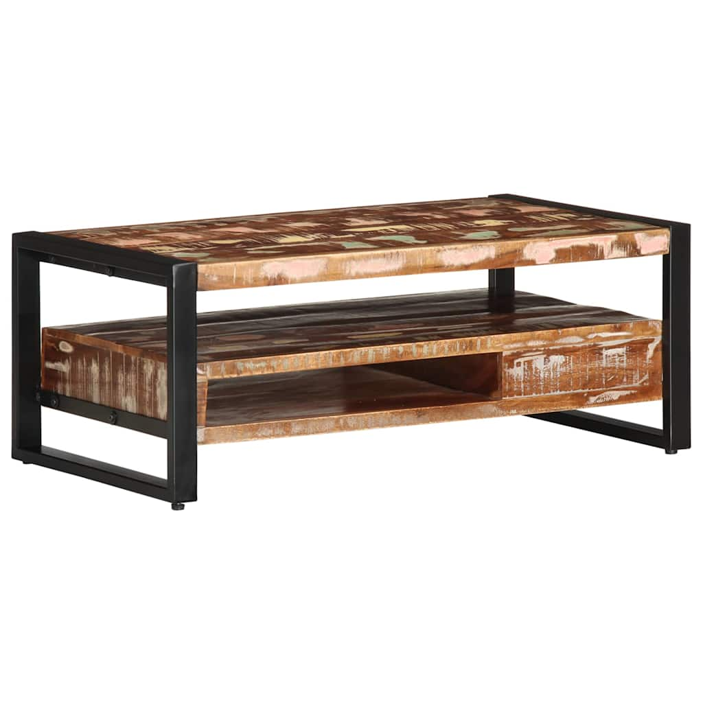 Table basse multicolore 90x50x36 cm bois de récupération massif