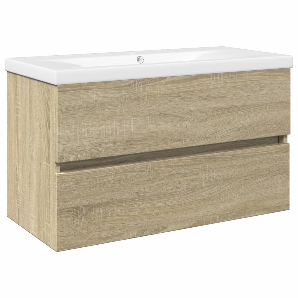 Ensemble de meubles de bain 2pcs céramique et bois d'ingénierie