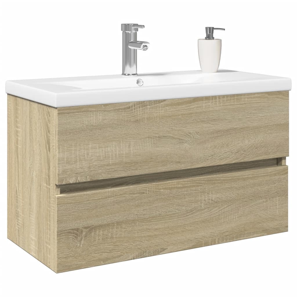 Ensemble de meubles de bain 2pcs céramique et bois d'ingénierie