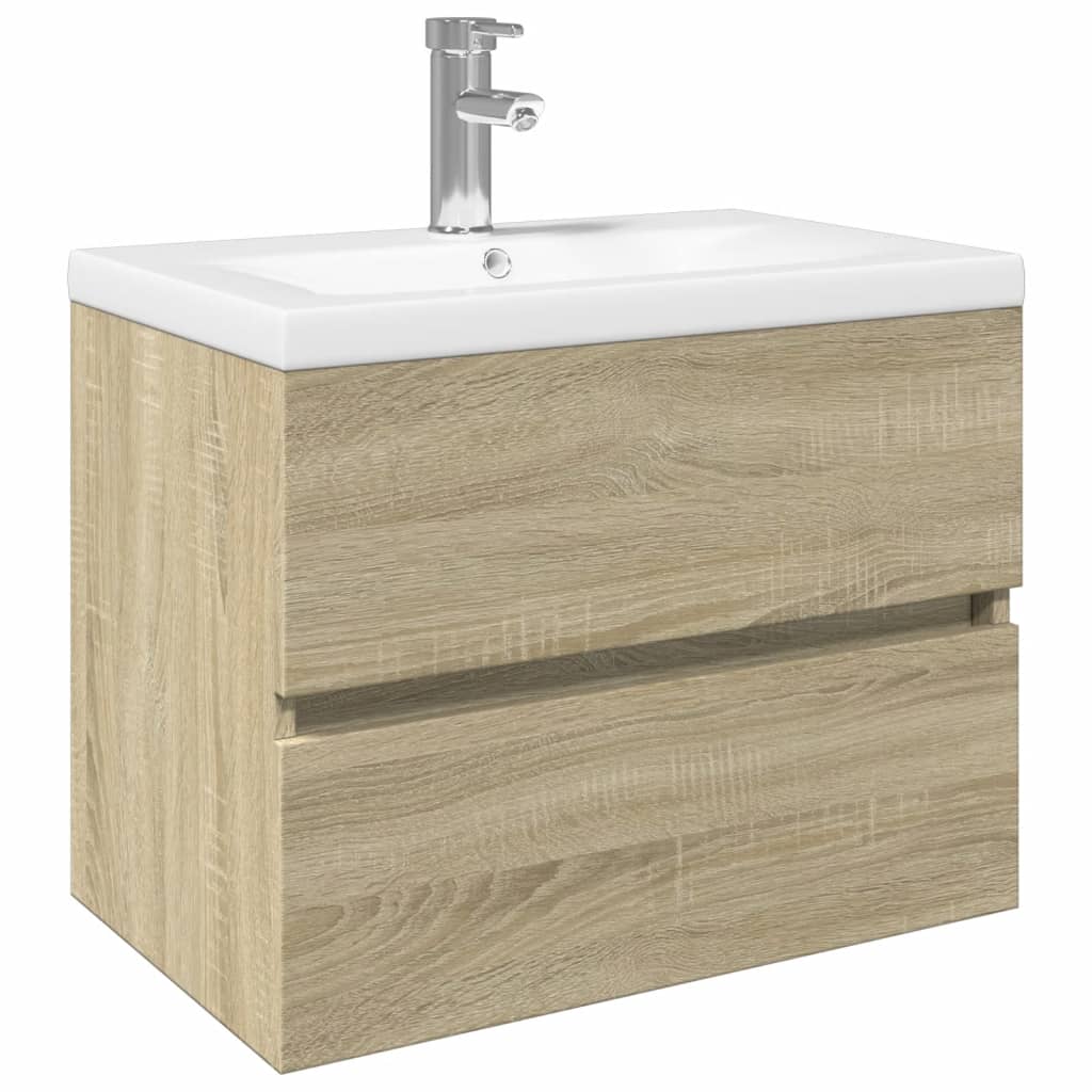 Ensemble de meubles de bain 2pcs céramique et bois d'ingénierie