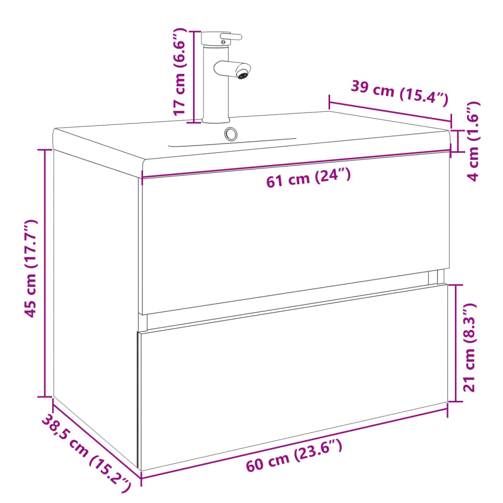 2pcs Bathroom Furniture Set Ceramic and Engineered Wood