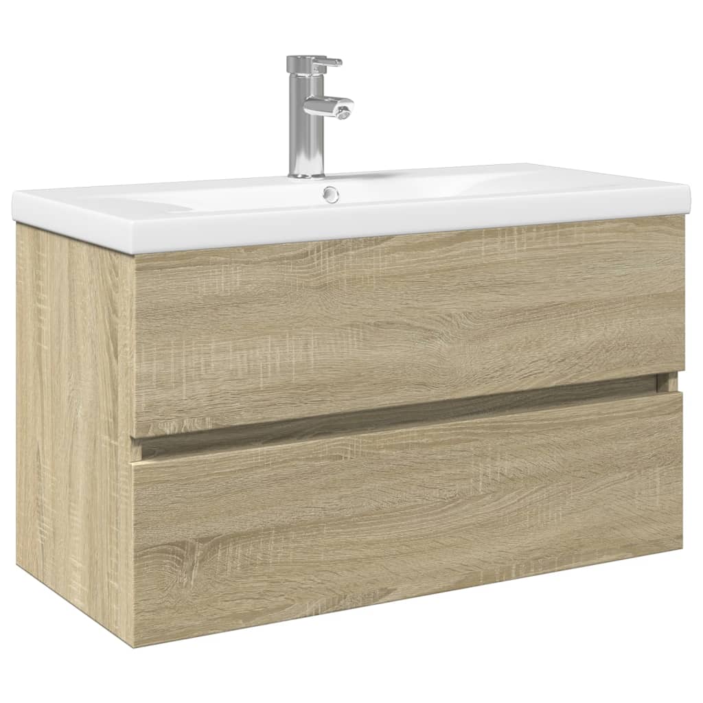 Ensemble de meubles de bain 2pcs céramique et bois d'ingénierie