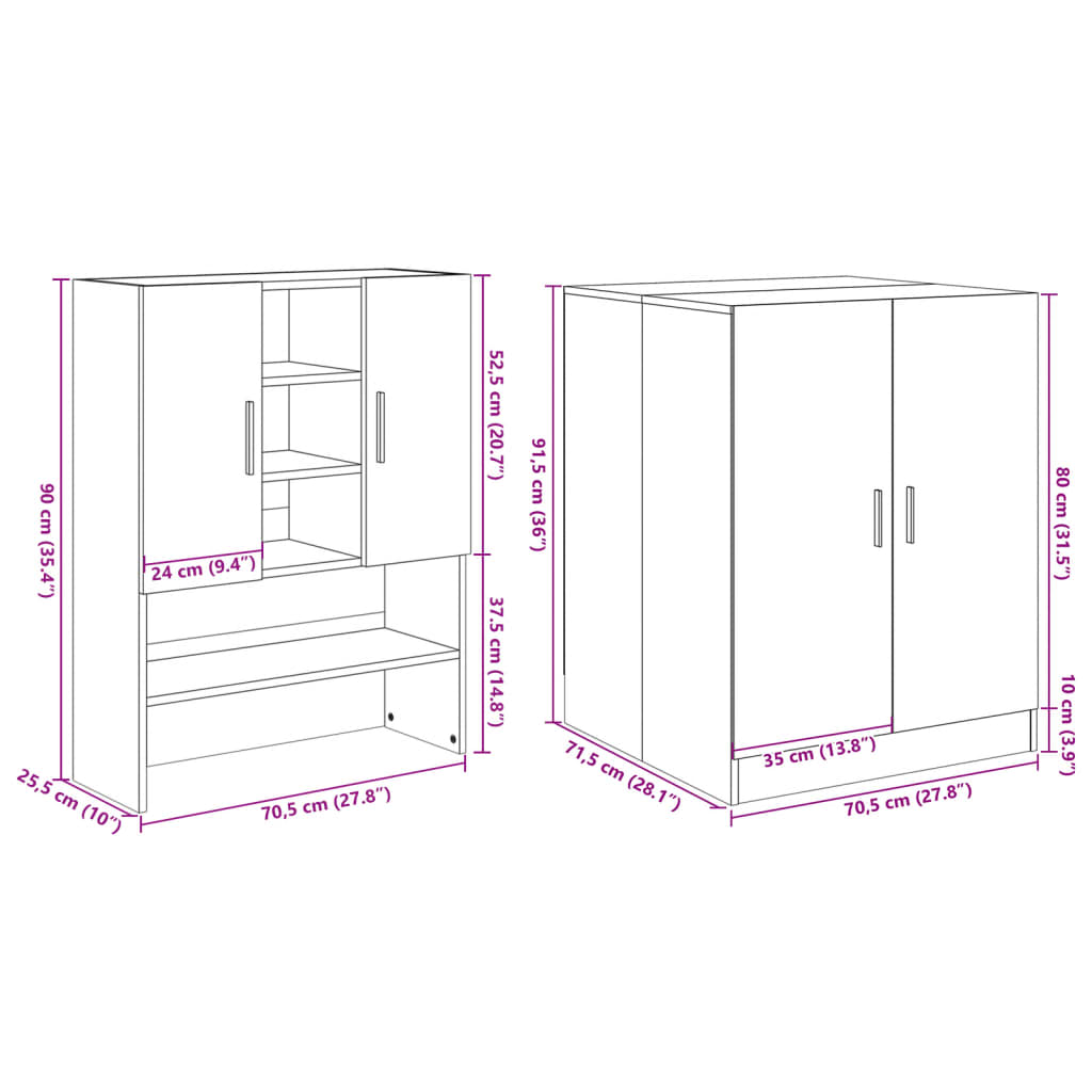 Armoires pour machine à laver 2pcs chêne sonoma bois ingénierie