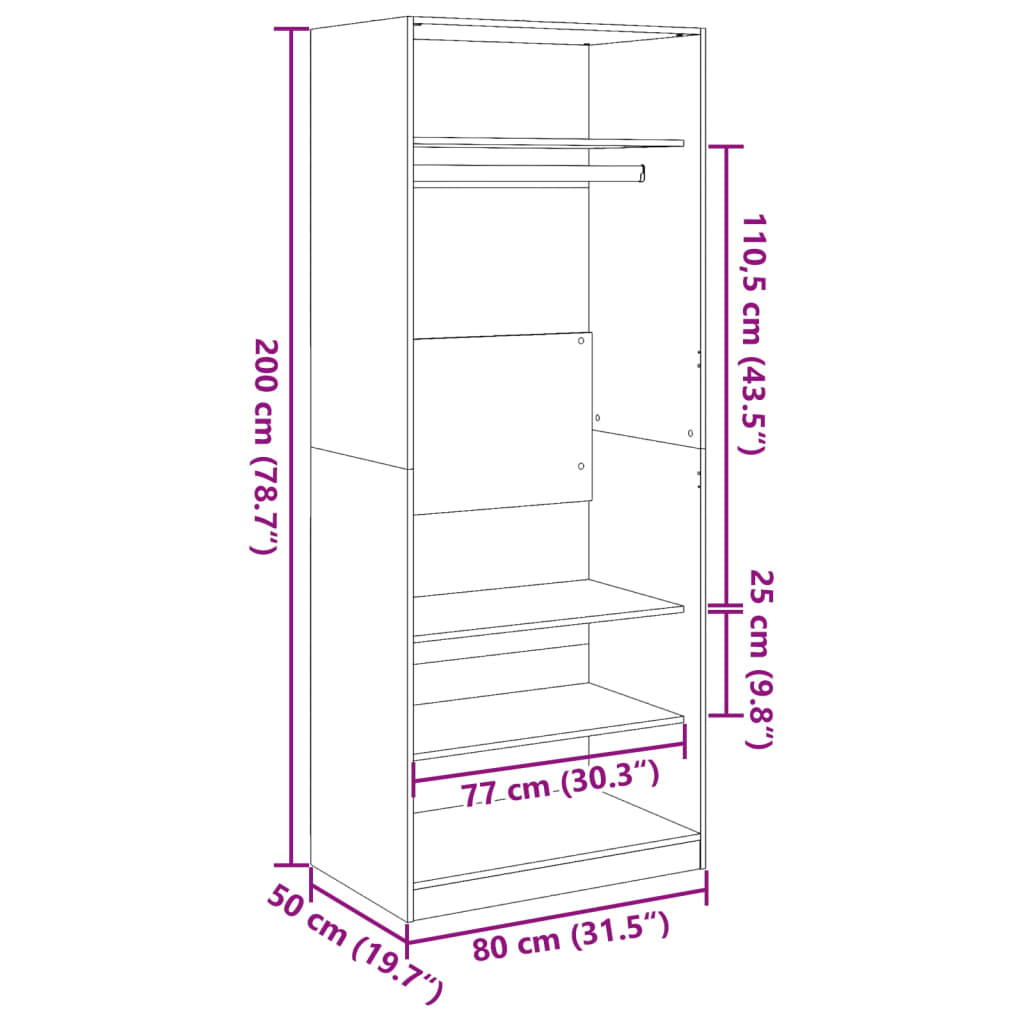 White wardrobe 80x50x200 cm engineered wood