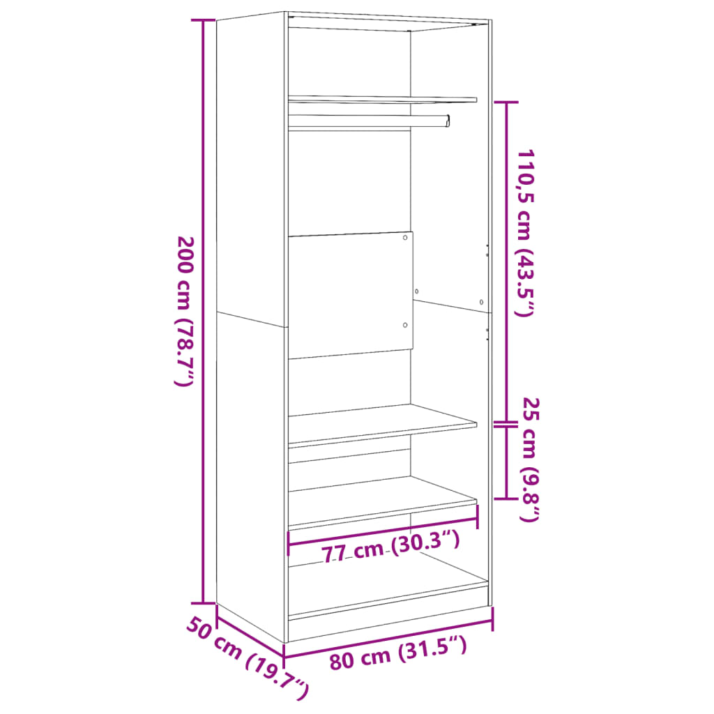 Garde-robe chêne sonoma 80x50x200 cm bois d'ingénierie