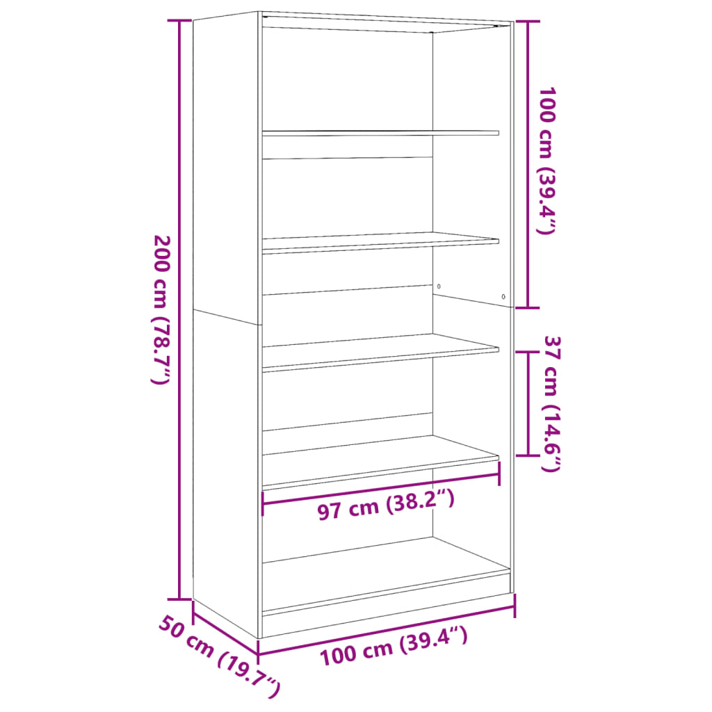 Concrete Grey Wardrobe 100x50x200 cm Chipboard