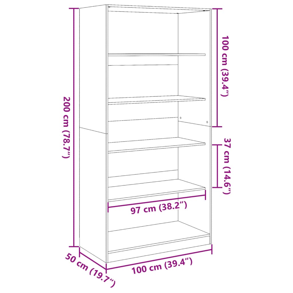 Garde-robe vieux bois 100x50x200 cm bois d'ingénierie