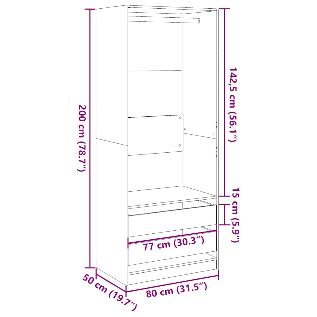 Garde-robe chêne sonoma 80x50x200 cm bois d'ingénierie