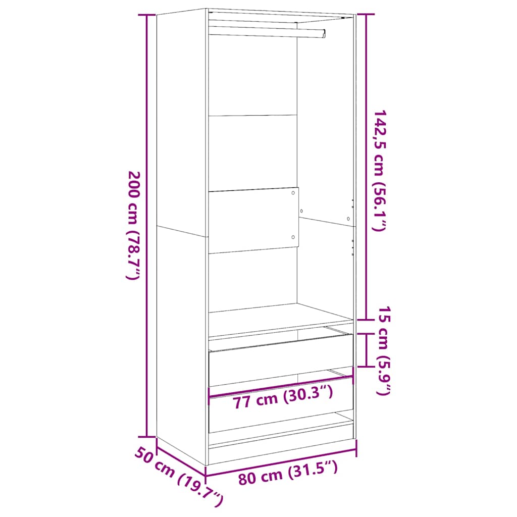 Garde-robe vieux bois 80x50x200 cm bois d'ingénierie