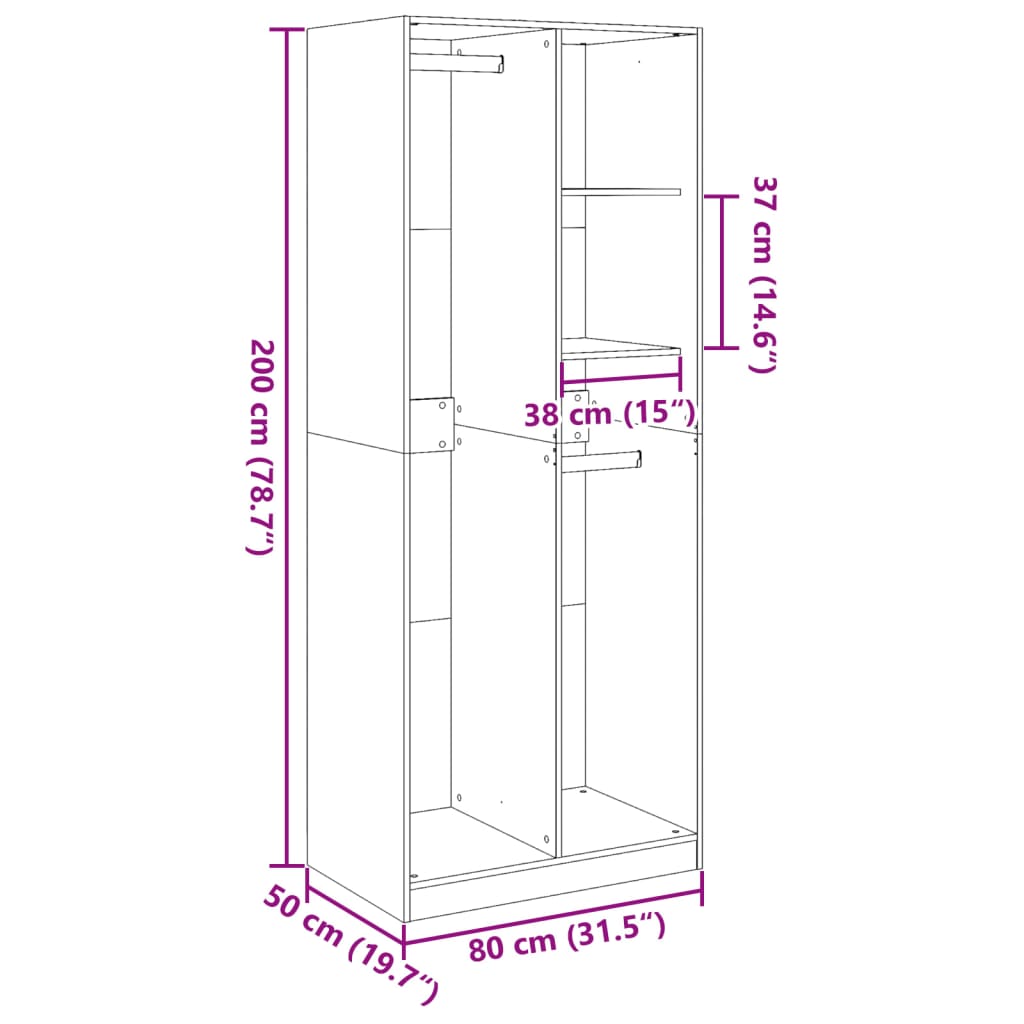 Black wardrobe 80x50x200 cm engineered wood