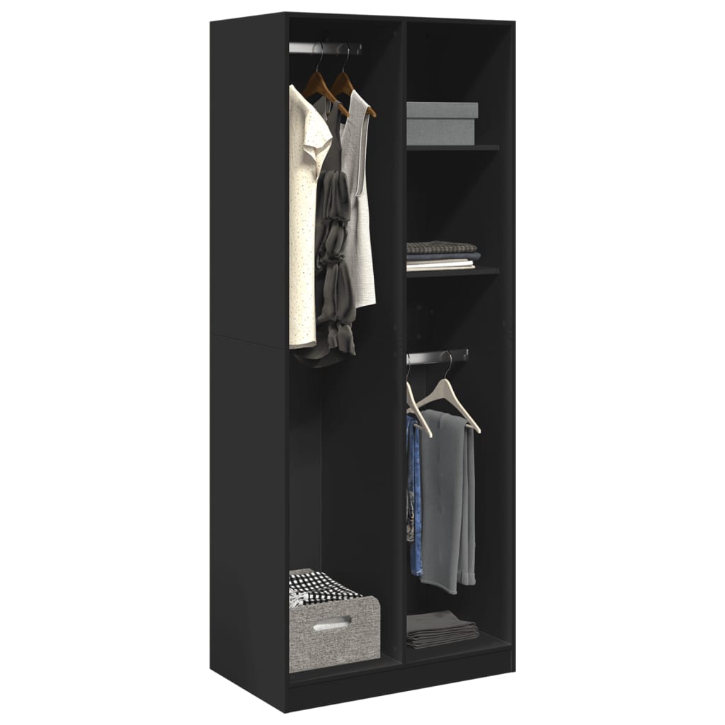 Black wardrobe 80x50x200 cm engineered wood