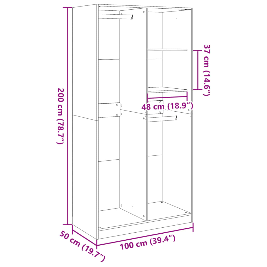 Black wardrobe 100x50x200 cm chipboard