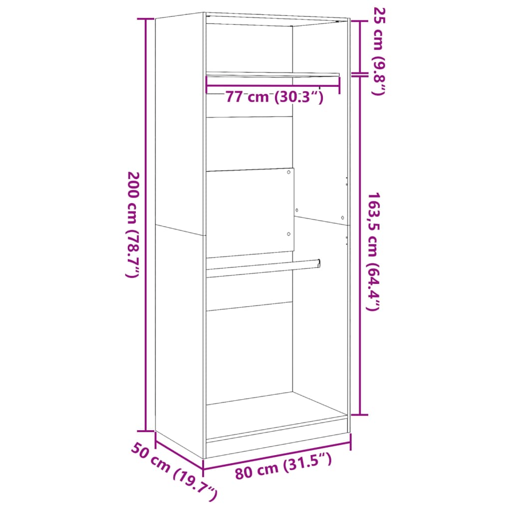 Garde-robe chêne fumé 80x50x200 cm bois d'ingénierie