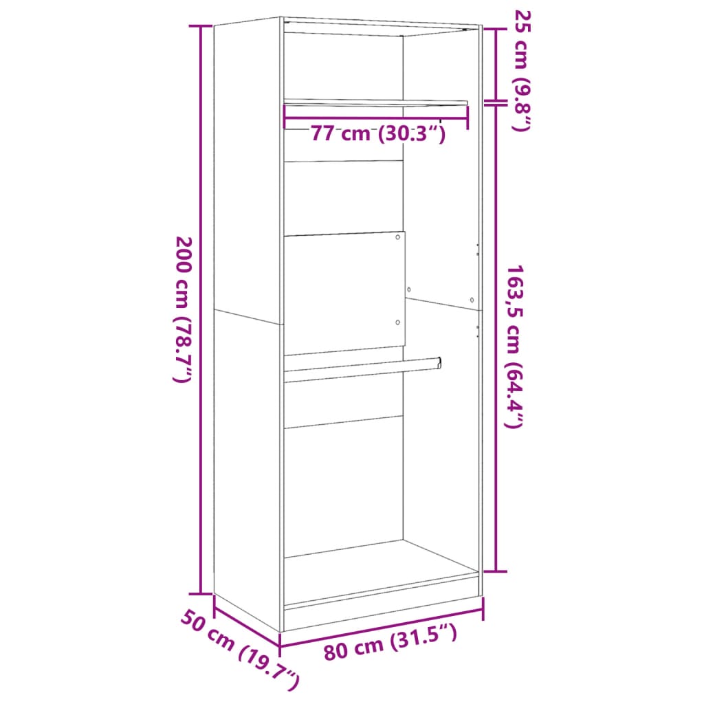 Wardrobe brown oak 80x50x200 cm engineered wood