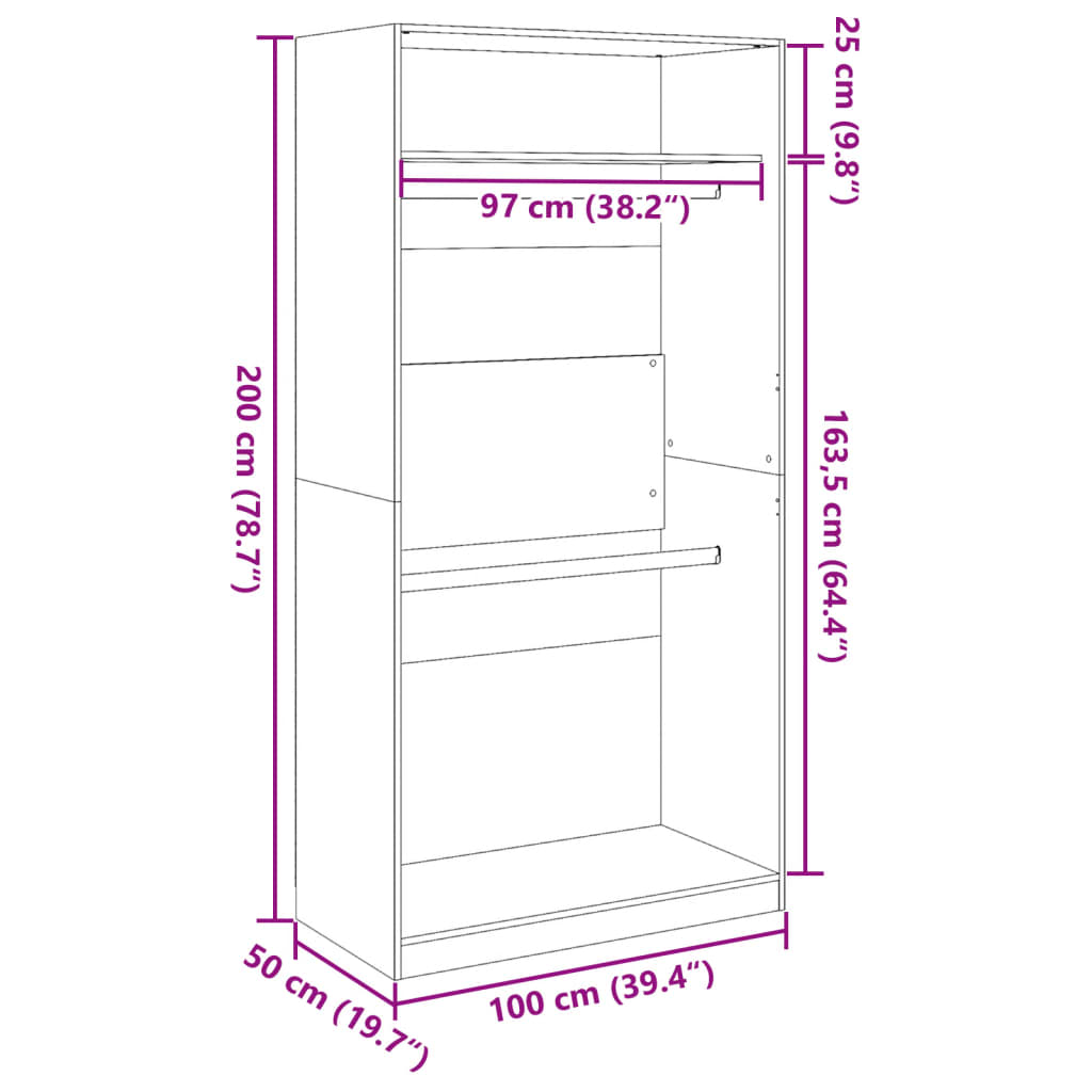 Garde-robe sonoma gris 100x50x200 cm bois d'ingénierie