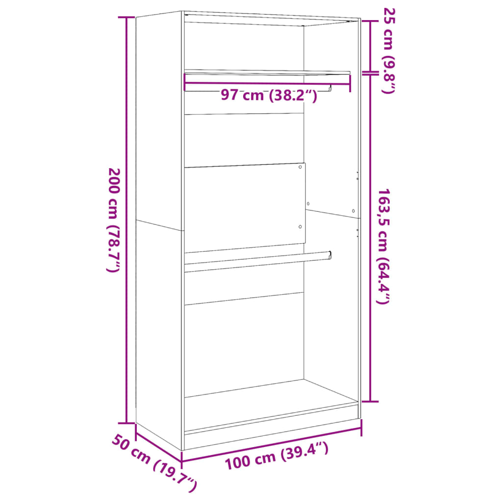 Garde-robe vieux bois 100x50x200 cm bois d'ingénierie