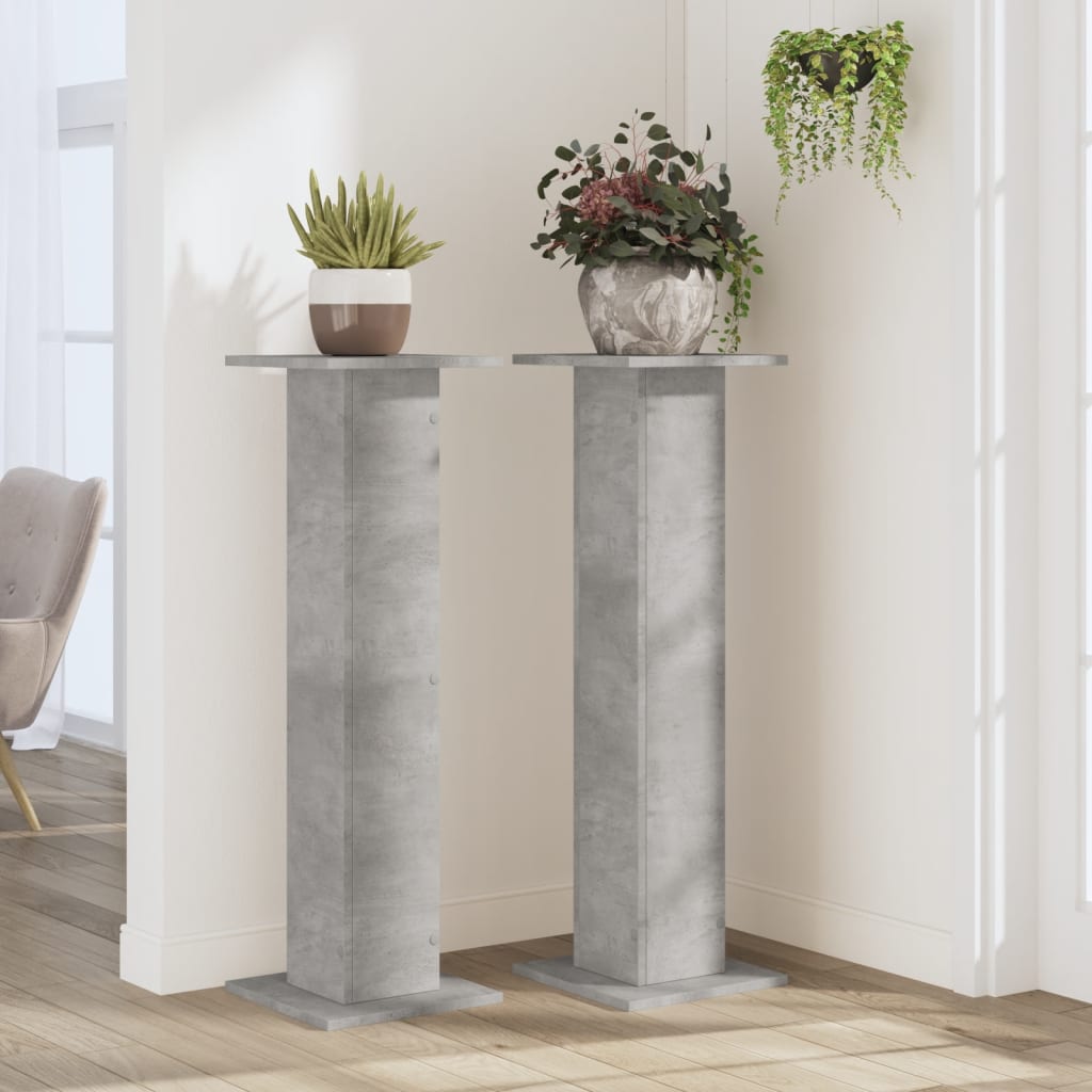 Supports pour plantes 2 pcs gris béton bois d'ingénierie