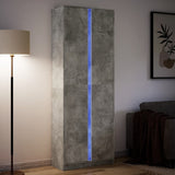 Buffet haut avec LED gris béton 74x32,5x200cm bois d’ingénierie