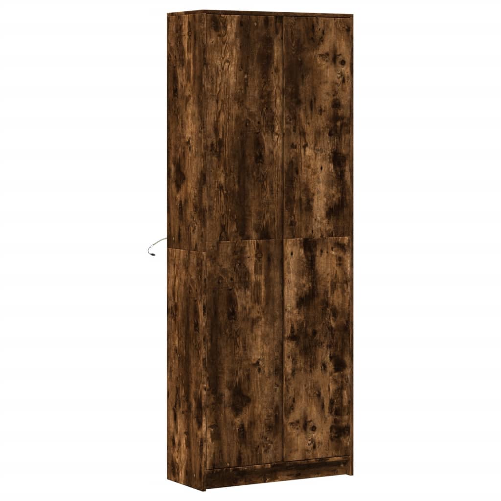 Buffet haut avec LED chêne fumé 74x32,5x200cm bois d’ingénierie