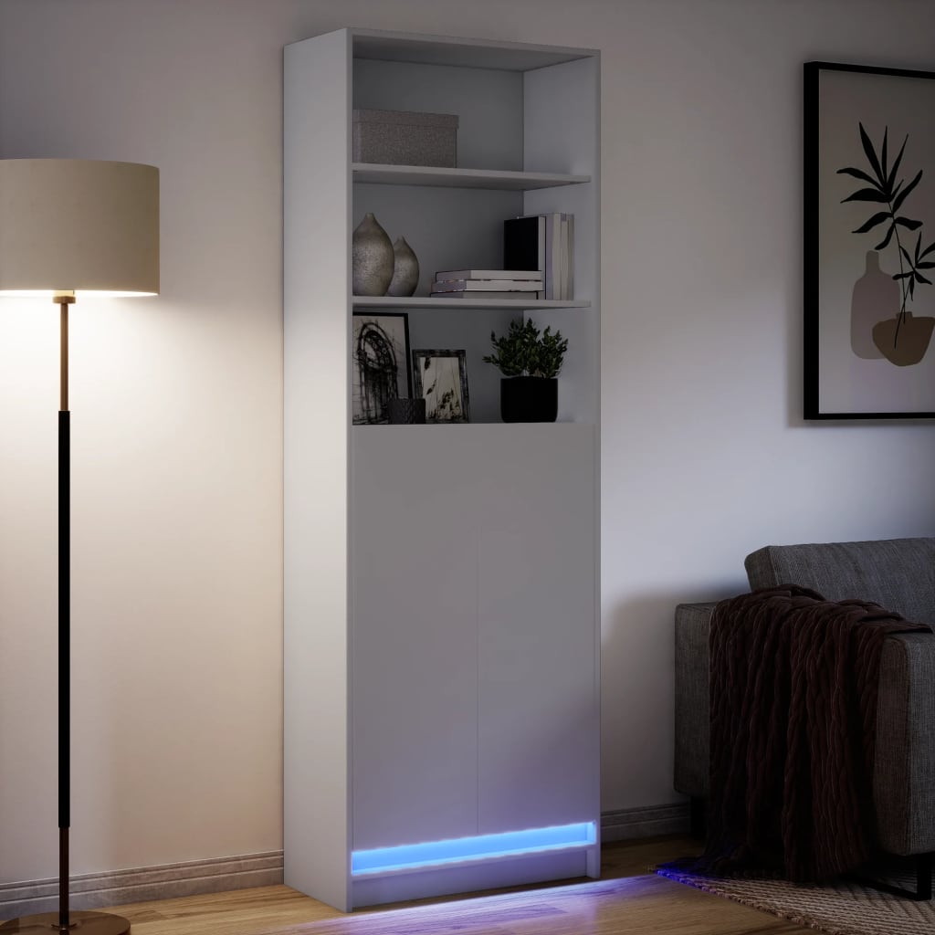 Buffet haut avec LED blanc 69x32,5x200 cm bois d’ingénierie