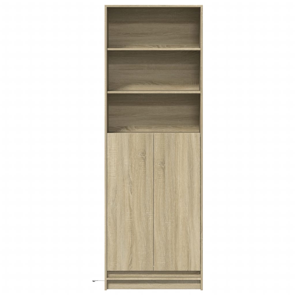 Hohes LED-Sideboard aus Sonoma-Eiche, 69 x 32,5 x 200 cm, Holzwerkstoff