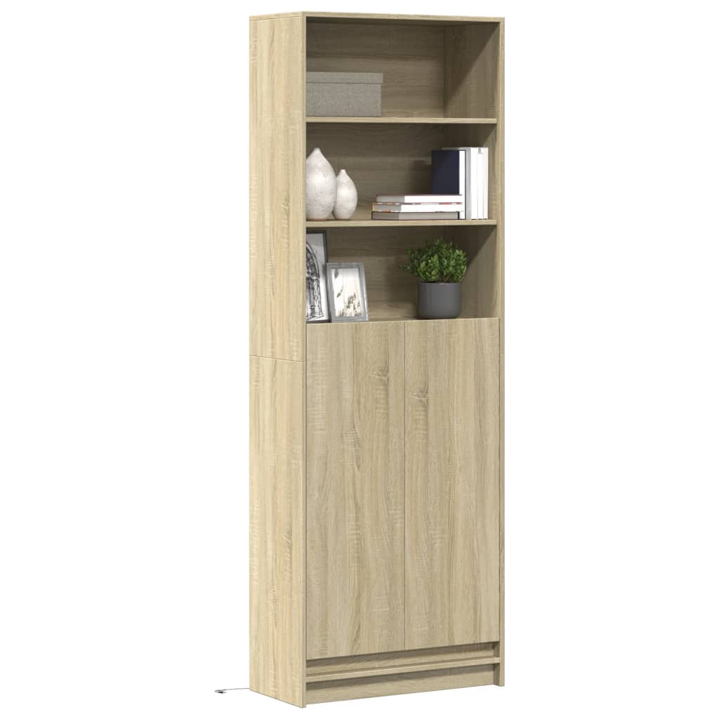 Hohes LED-Sideboard aus Sonoma-Eiche, 69 x 32,5 x 200 cm, Holzwerkstoff