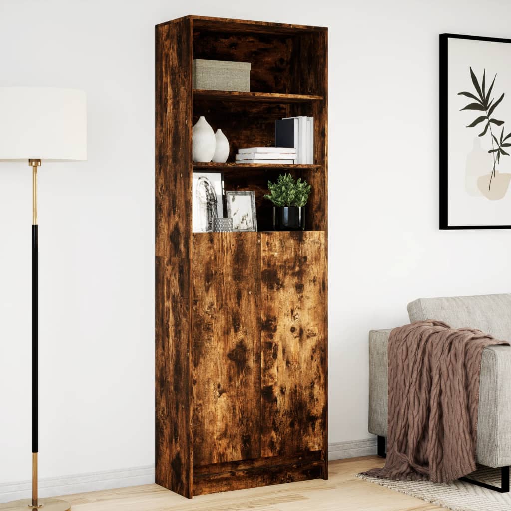 High sideboard with LED smoked oak 69x32.5x200cm engineered wood