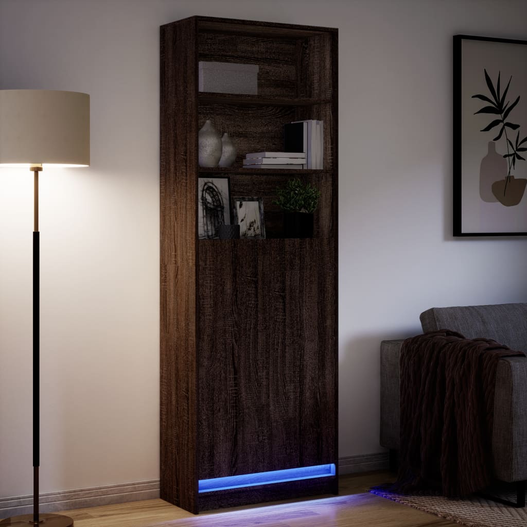 High sideboard with LED brown oak 69x32.5x200cm engineered wood