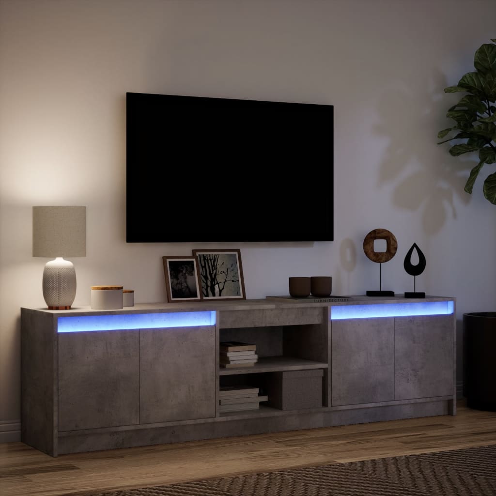 Meuble TV avec LED gris béton 180x34x50 cm bois d'ingénierie