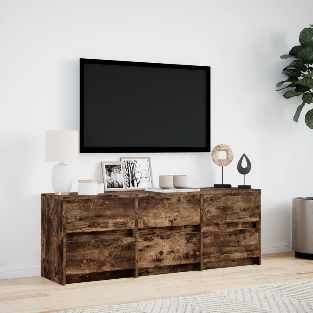 Meuble TV avec LED chêne fumé 140x34x50 cm bois d'ingénierie