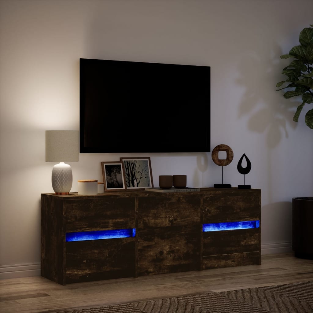 Meuble TV avec LED chêne fumé 140x34x50 cm bois d'ingénierie