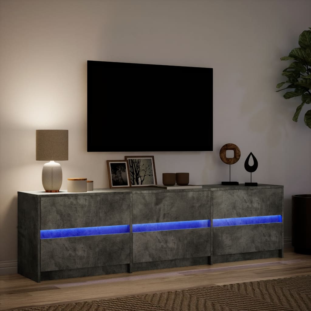 Meuble TV avec LED gris béton 180x34x50 cm bois d'ingénierie