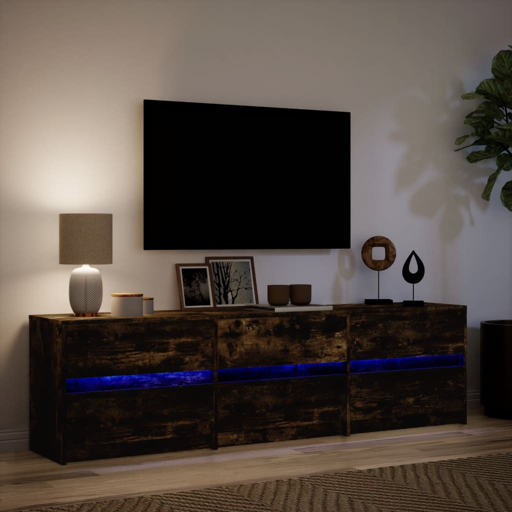 Meuble TV avec LED chêne fumé 180x34x50 cm bois d'ingénierie