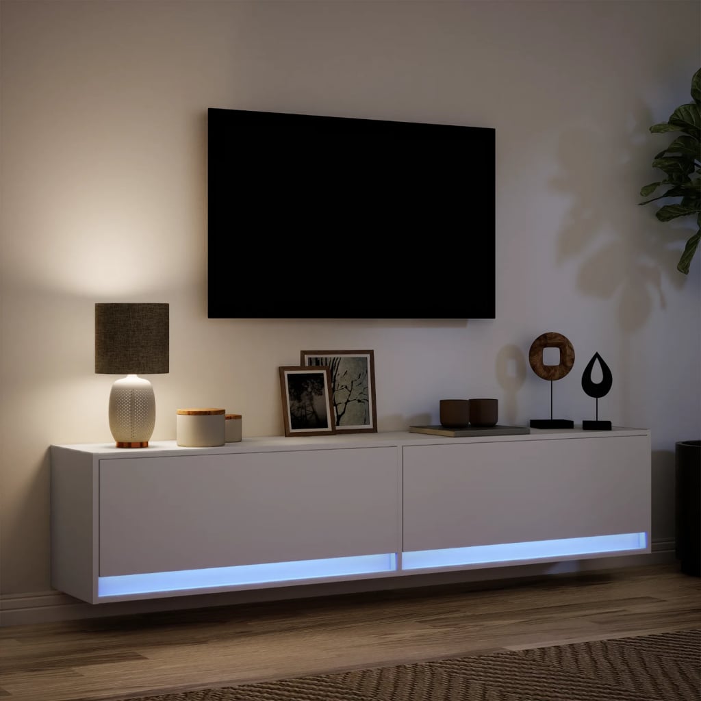 Meuble TV mural avec LED blanc 180x31x38 cm