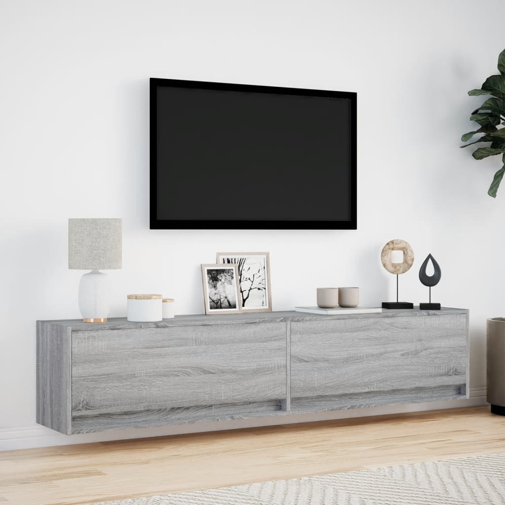 Meuble TV mural avec LED sonoma gris 180x31x38 cm