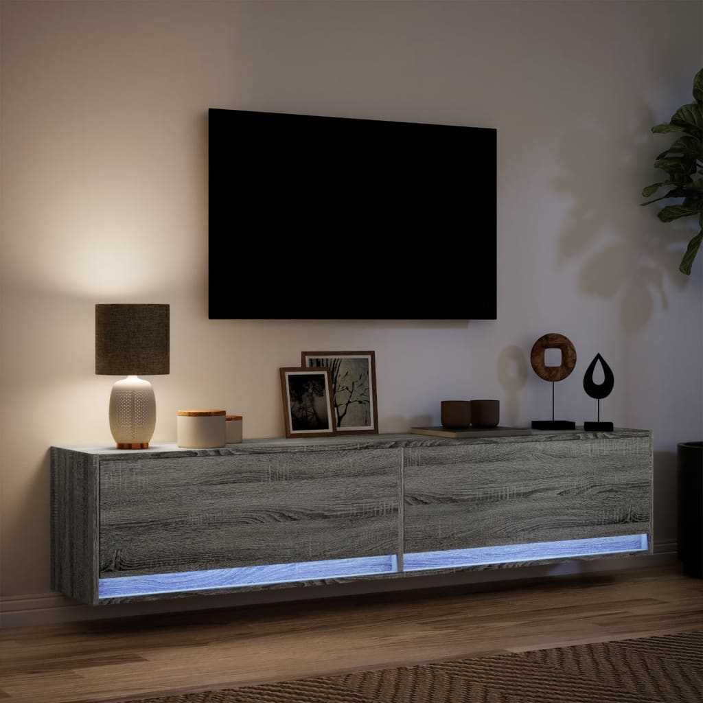 Meuble TV mural avec LED sonoma gris 180x31x38 cm