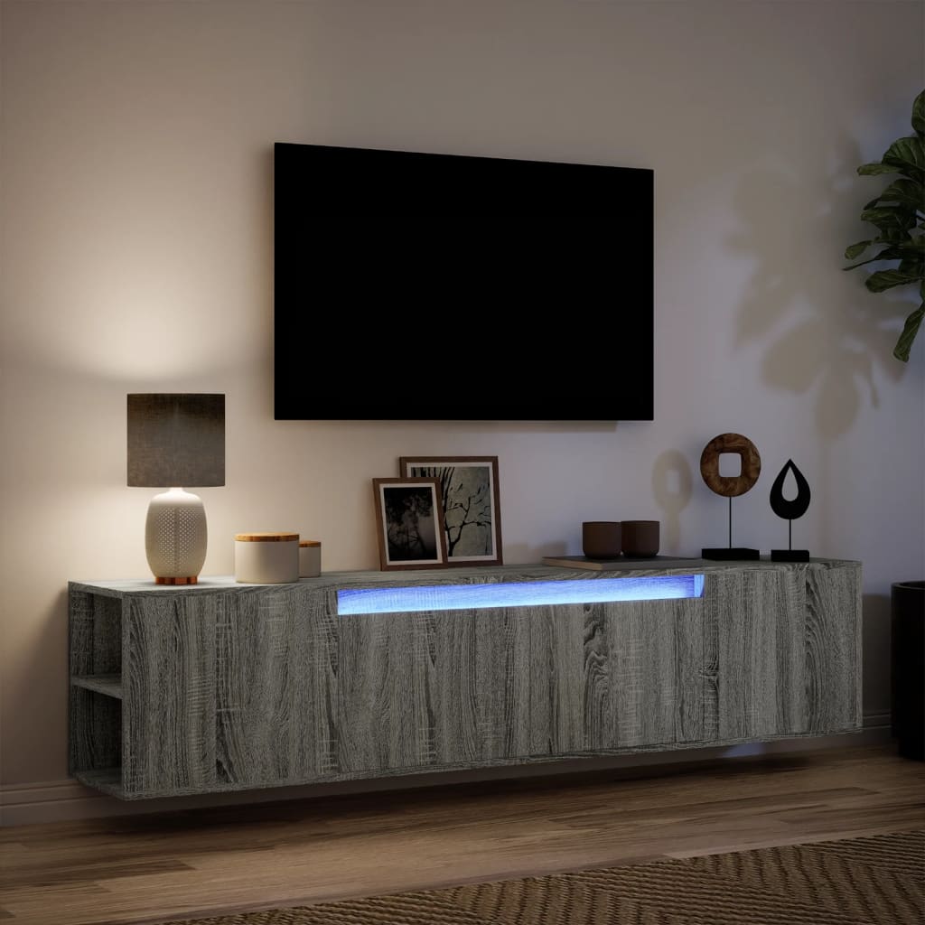 Meuble TV mural avec LED sonoma gris 180x31x39,5 cm