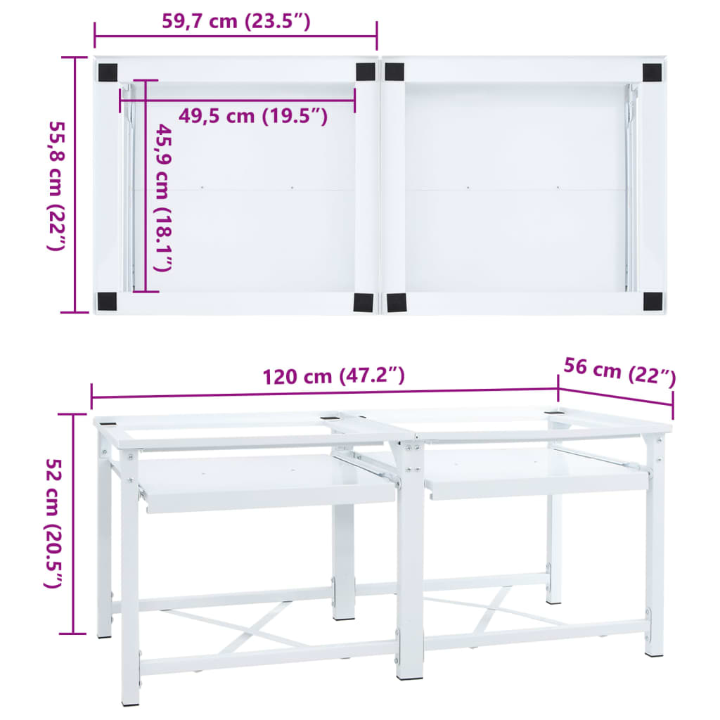 Double socle pour machine à laver étagères coulissantes blanc