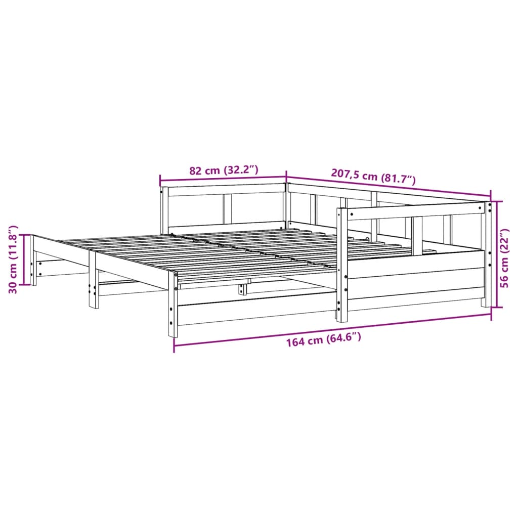 Tagesbett ohne Matratze, braunes Wachs, 80 x 200 cm, massives Kiefernholz