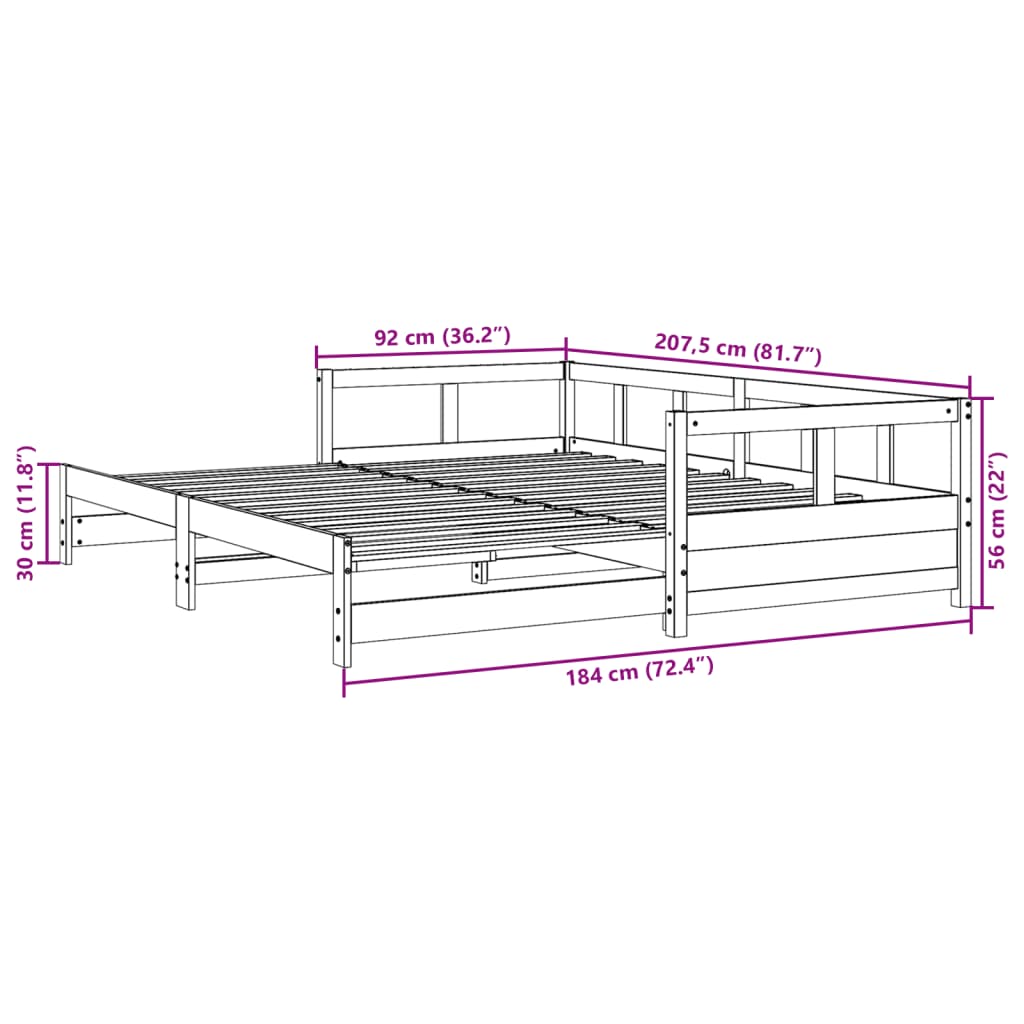 Tagesbett ohne Matratze 90x200 cm aus massivem Kiefernholz