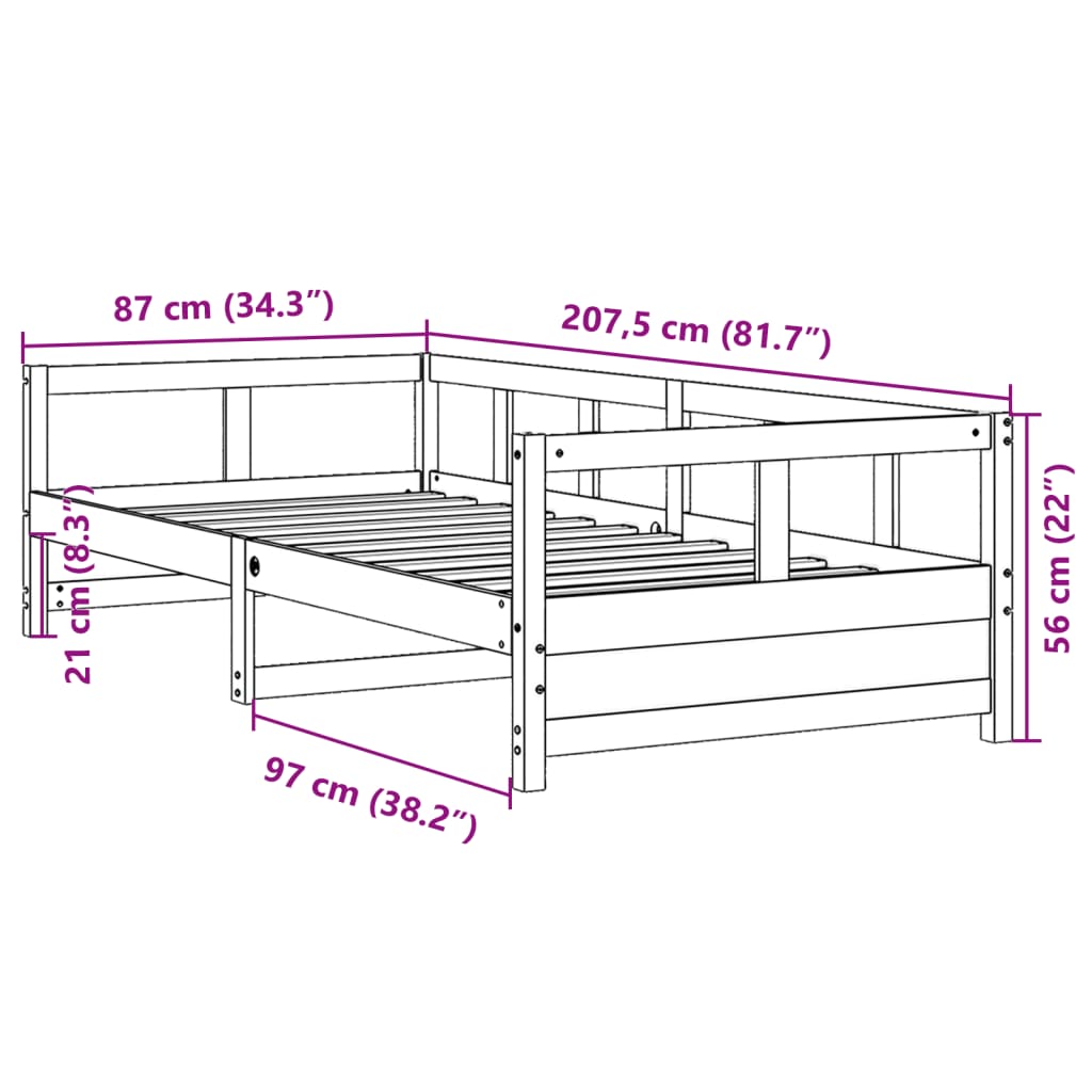 Tagesbett ohne Matratze weiß 80x200 cm aus massivem Kiefernholz