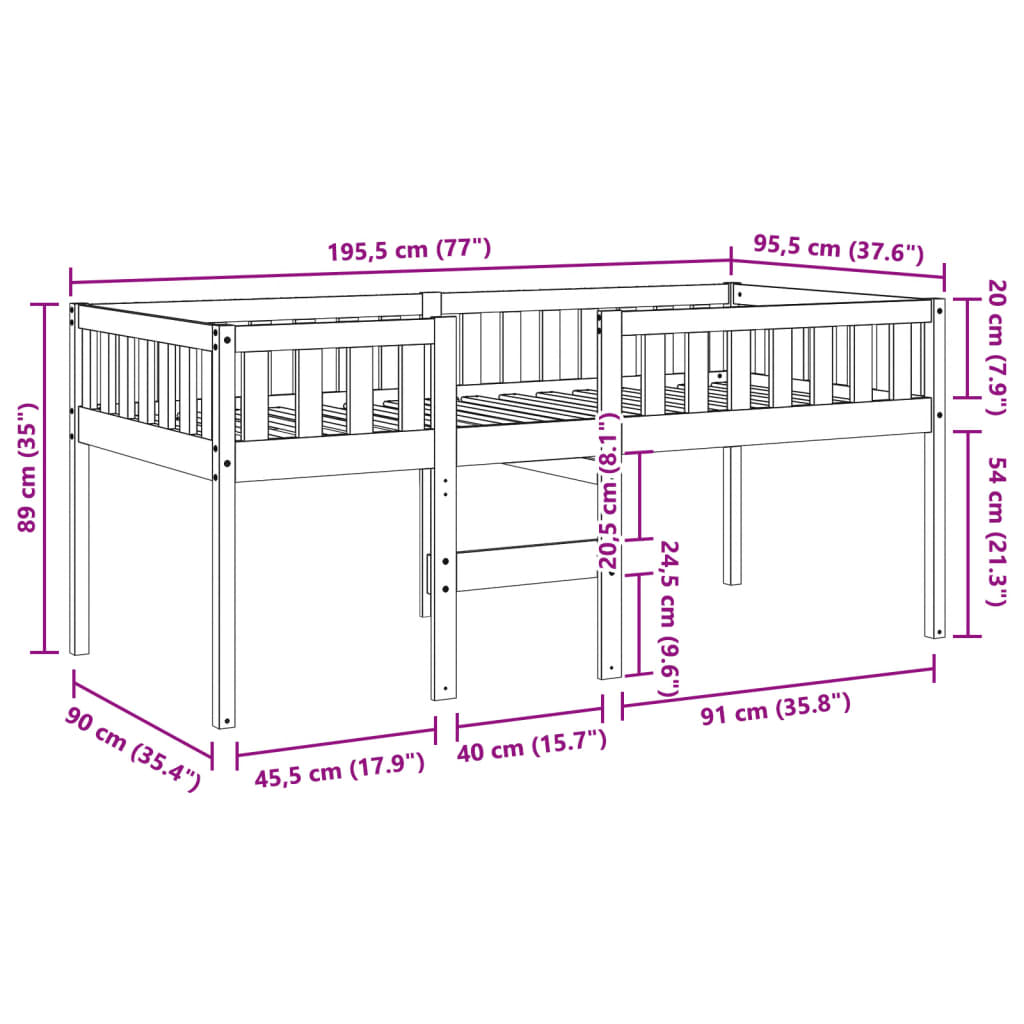 Lit pour enfants sans matelas blanc 90x190cm bois de pin massif