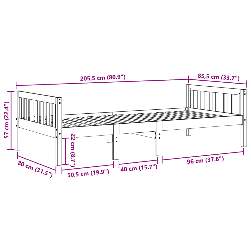 Lit pour enfants sans matelas cire marron 80x200 cm pin massif