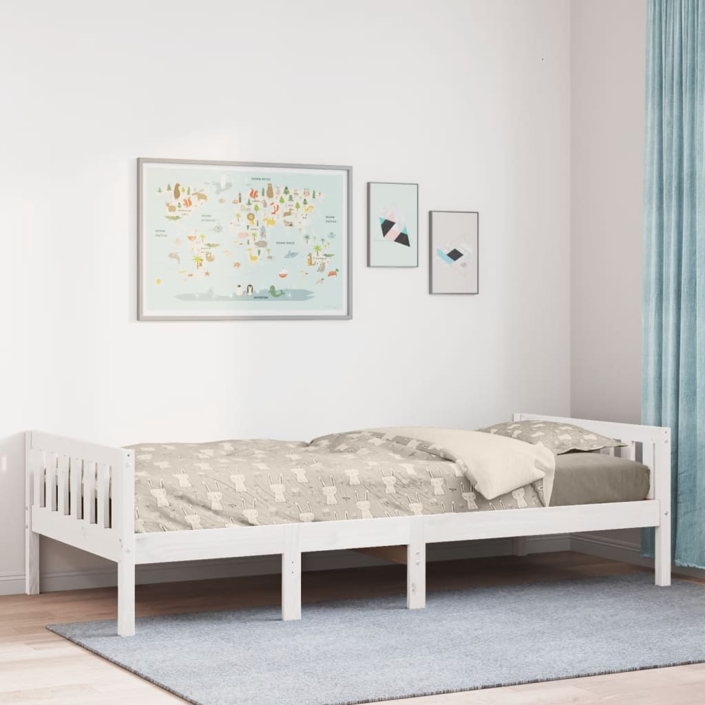 Lit pour enfants sans matelas blanc 90x200cm bois de pin massif