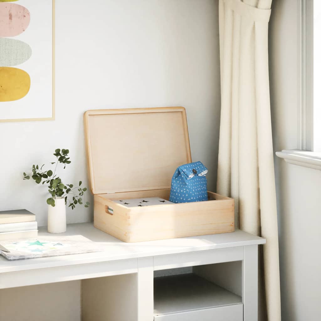 Wooden box with lid and handles solid pine wood