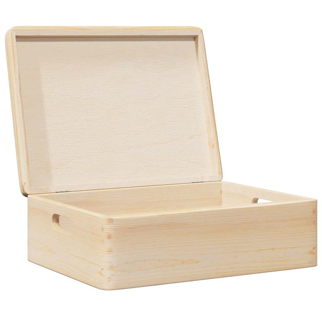 Wooden box with lid and handles solid pine wood