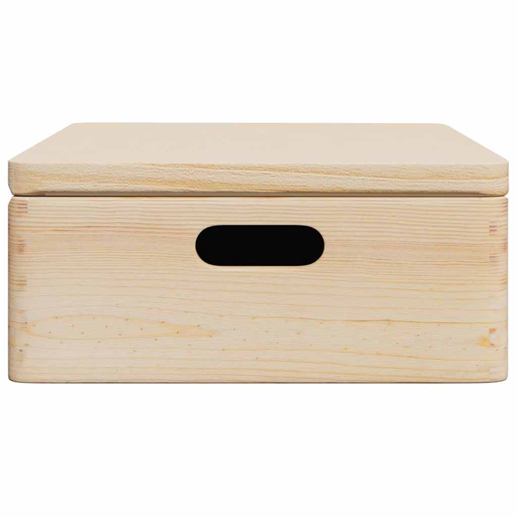 Wooden box with lid and handles solid pine wood