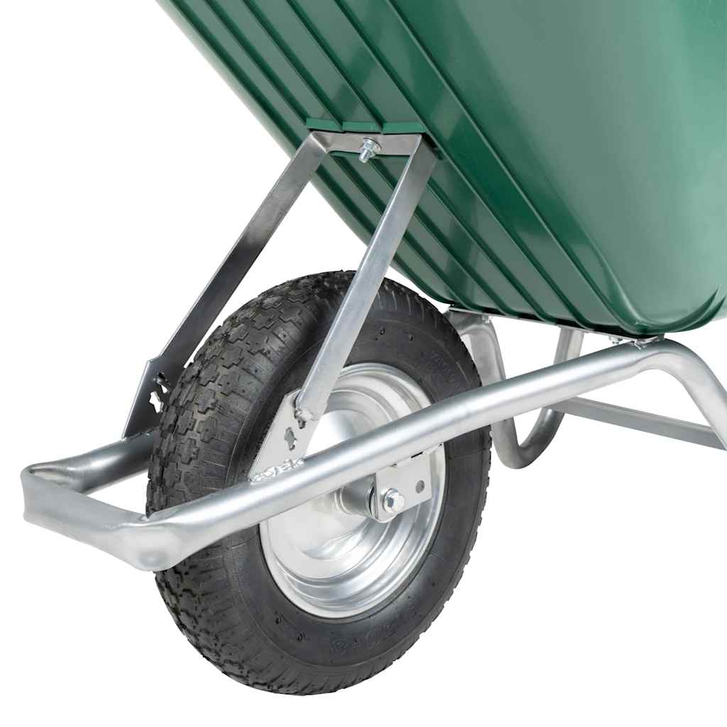 Green wheelbarrow 90 L 150 kg galvanized steel and plastic