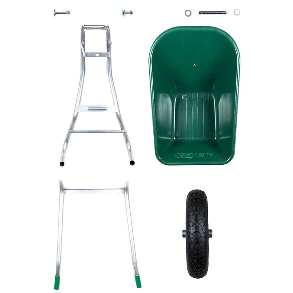 Green wheelbarrow 90 L 150 kg galvanized steel and plastic