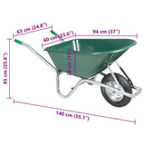 Green wheelbarrow 90 L 150 kg galvanized steel and plastic